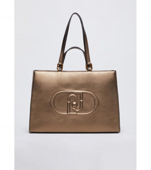 Bolso Tote Liujo para Mujer en Bronce Metálico con Logotipo Monograma – Elegancia y funcionalidad en un solo accesorio.