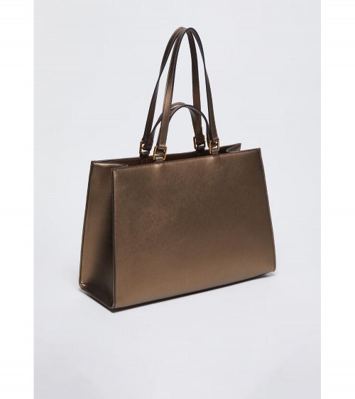 Bolso Tote Liujo para Mujer en Bronce Metálico con Logotipo Monograma – Elegancia y funcionalidad en un solo accesorio.