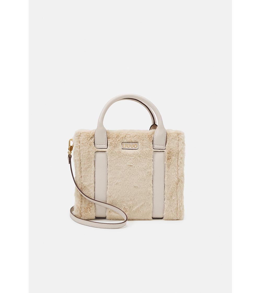 Bolso de Mano Liujo para Mujer en True Champagne con Efecto Pelo – Elegancia y lujo en un diseño compacto.