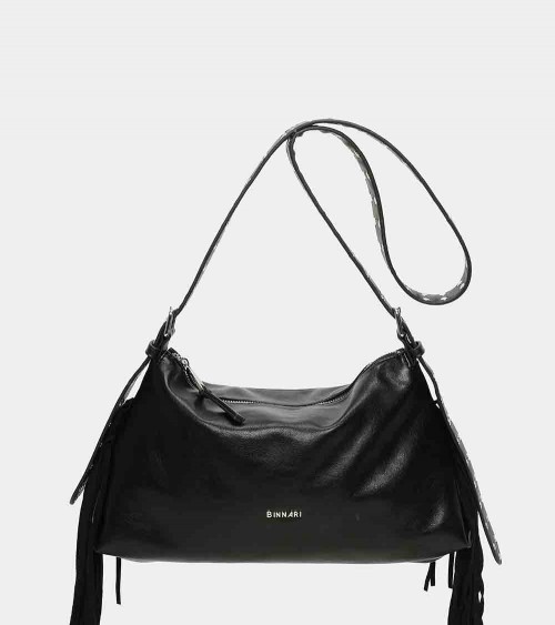 Binnari  Bolso Bandolera Solapa Flecos Mijas 20380 Mujer Negro