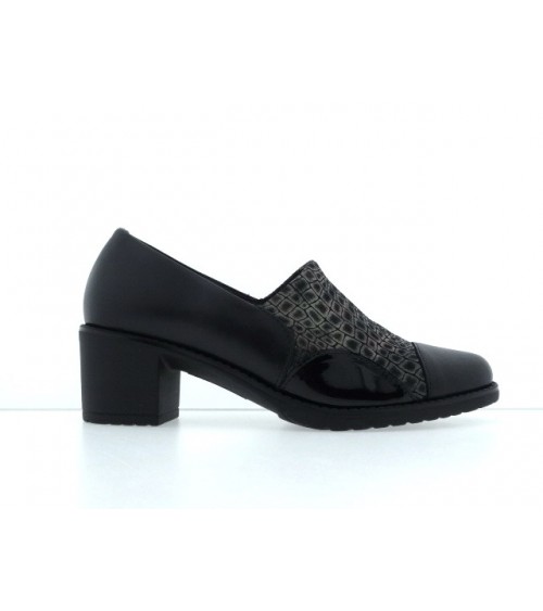 Zapatos Lorente en piel negra con tacón medio para mujer - Vista lateral | Lázaro Zapaterías.