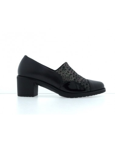 Zapatos Lorente en piel negra con tacón medio para mujer - Vista lateral | Lázaro Zapaterías.