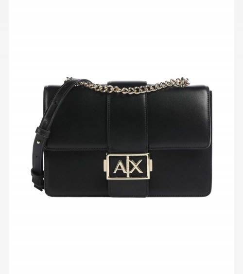 Bolso bandolera negro Armani Exchange con cierre dorado elegante.