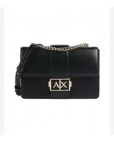 Bolso bandolera negro Armani Exchange con cierre dorado elegante.