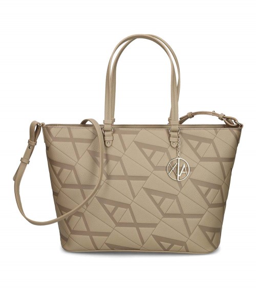 Bolso shopper Armani Exchange beige con logotipo en relieve y bandolera ajustable.