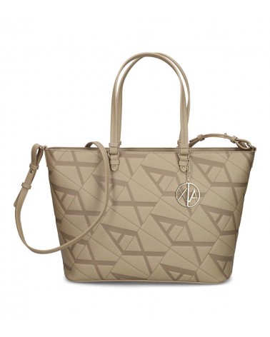 Bolso shopper Armani Exchange beige con logotipo en relieve y bandolera ajustable.