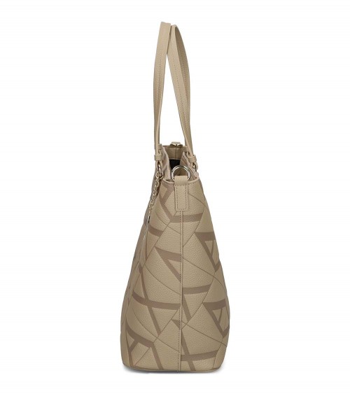 Bolso shopper Armani Exchange beige con logotipo en relieve y bandolera ajustable.