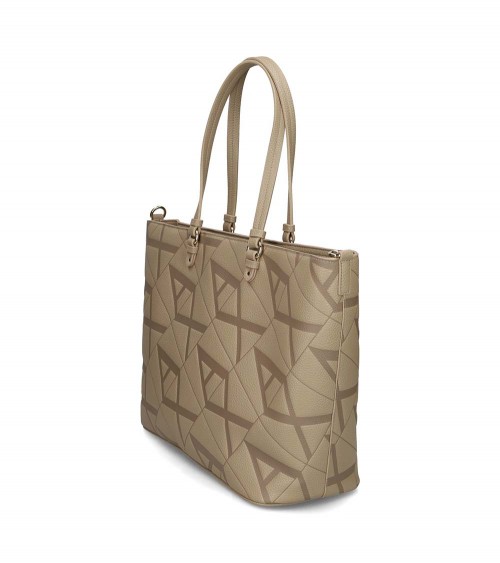 Bolso shopper Armani Exchange beige con logotipo en relieve y bandolera ajustable.