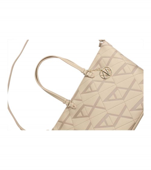 Bolso shopper Armani Exchange beige con logotipo en relieve y bandolera ajustable.