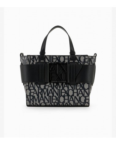 Bolso tote mediano de Armani Exchange en algodón negro con detalles en piel de imitación