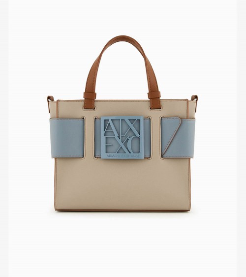 Armani Exchange Armani Exchange Bolso Tote Mediano Mujer Casual Beige/Azul Claro