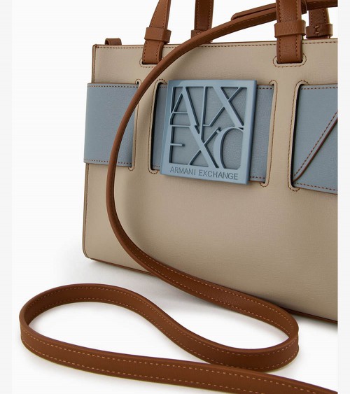 Armani Exchange Armani Exchange Bolso Tote Mediano Mujer Casual Beige/Azul Claro