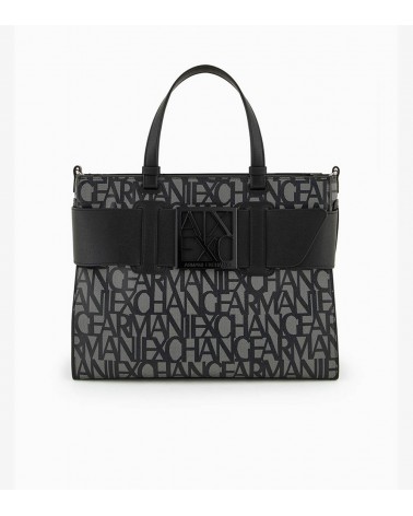 Bolso shopper negro con logotipo de Armani Exchange - vista frontal