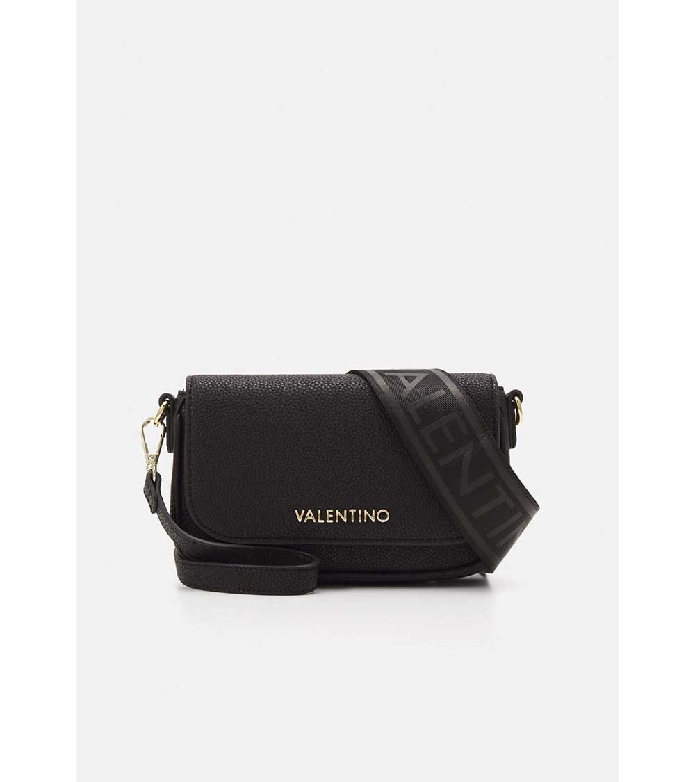 Bolso bandolera Valentino en cuero sintético negro con bandolera lisa y extraíble.