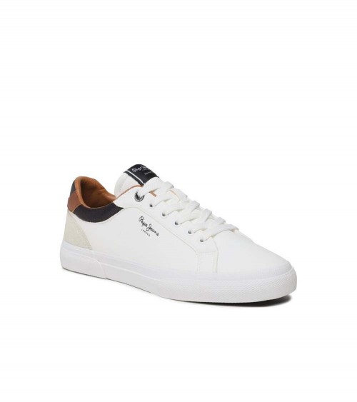 Zapatillas Pepe Jeans Kenton Court en color blanco con detalles en cuero.