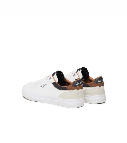 Zapatillas Pepe Jeans Kenton Court en color blanco con detalles en cuero.