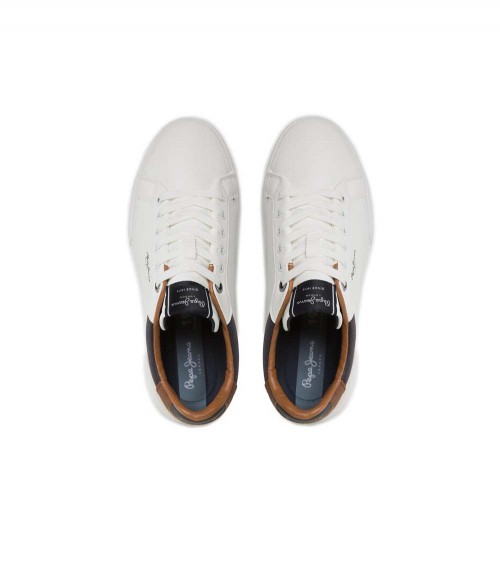 Zapatillas Pepe Jeans Kenton Court en color blanco con detalles en cuero.