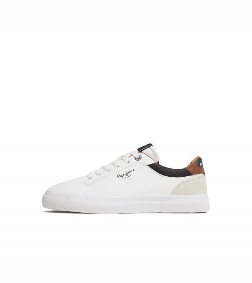 Zapatillas Pepe Jeans Kenton Court en color blanco con detalles en cuero.