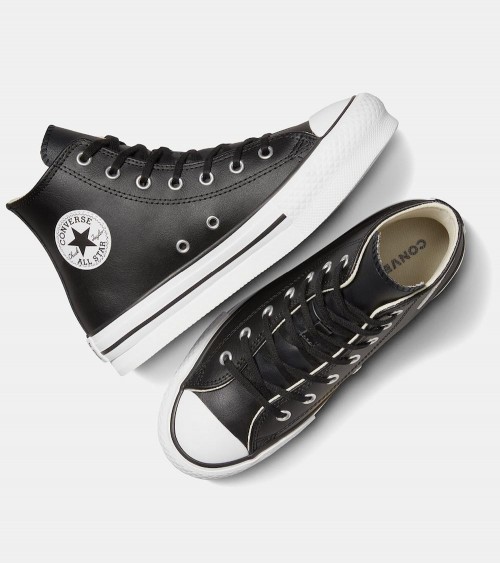 Converse Chuck Taylor All Star Lift Leather Alta Mujer Negro - Piel Detalle del icónico parche Chuck Taylor en el tobillo.