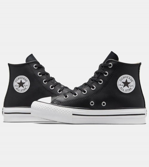 Converse Chuck Taylor All Star Lift Leather Alta Mujer Negro - Piel Detalle del icónico parche Chuck Taylor en el tobillo.