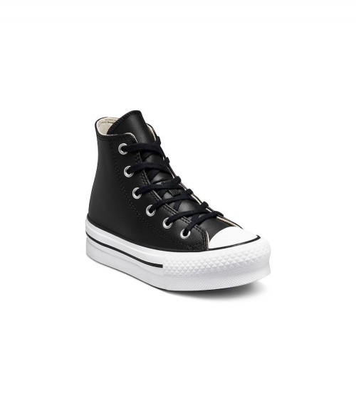 Converse Chuck Taylor All Star Lift Leather Alta Mujer Negro - Piel Detalle del icónico parche Chuck Taylor en el tobillo.