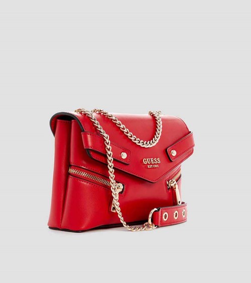 Guess Bolso Bandolera Rojo Mujer Cuero Sintético - Detalles Dorados