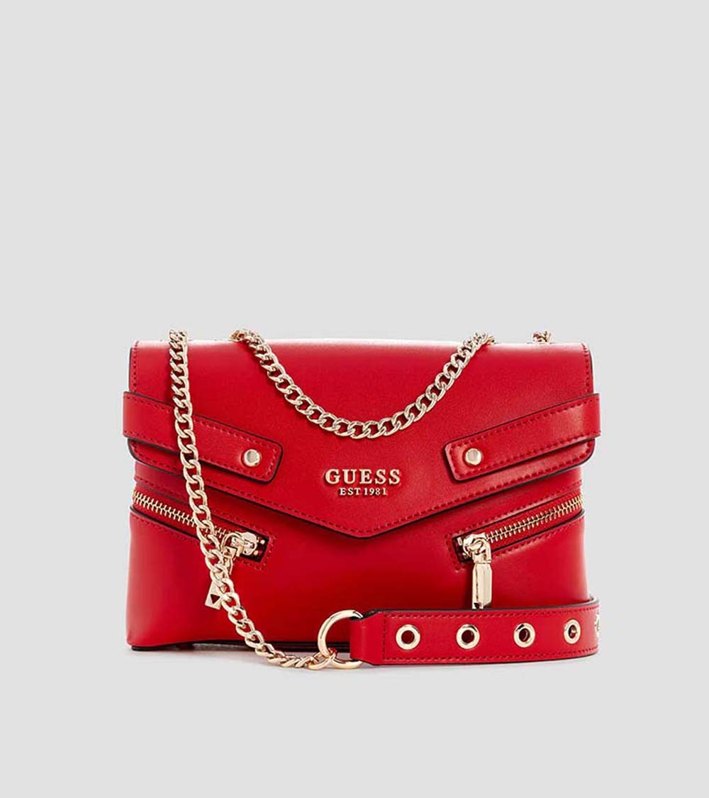 Guess Bolso Bandolera Rojo Mujer Cuero Sintético - Detalles Dorados