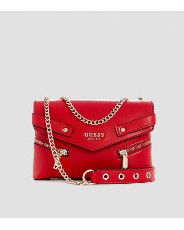 Guess Bolso Bandolera Rojo Mujer Cuero Sintético - Detalles Dorados