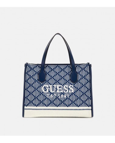 Detalles del bolso Guess Silvana con cierre de cremallera y acabados dorados.