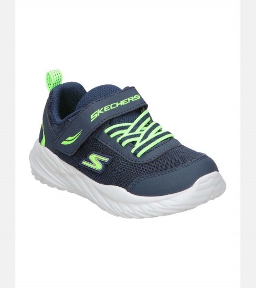 Vista lateral de las Skechers Nitro Sprint en azul para niño, con suela acolchada.