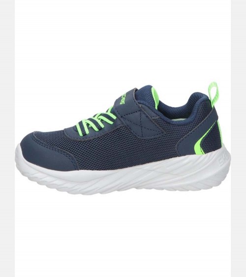 Vista lateral de las Skechers Nitro Sprint en azul para niño, con suela acolchada.