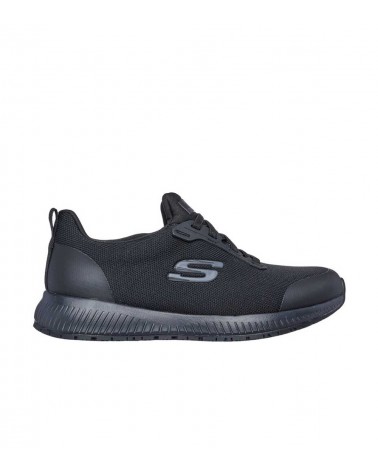 Vista lateral de las Skechers Work™ Squad SR en negro, ideales para trabajo.