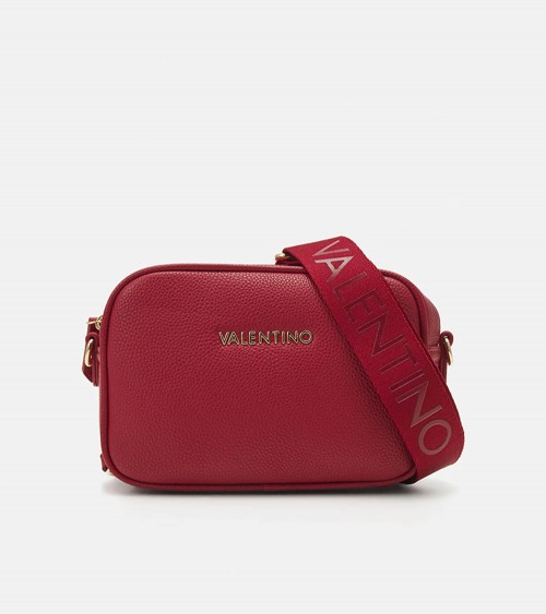 Bandolera Valentino Bags NEVER en rosso scuro con logotipo en relieve.