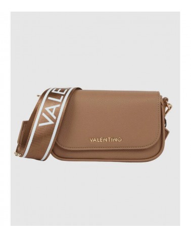 Vista frontal del bolso Valentino Miramar VBS7UE02G en beige con correa ajustable.