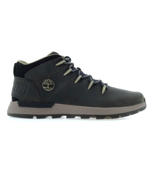 Vista frontal de las zapatillas Timberland Sprint Trekker en gris con cuero premium.