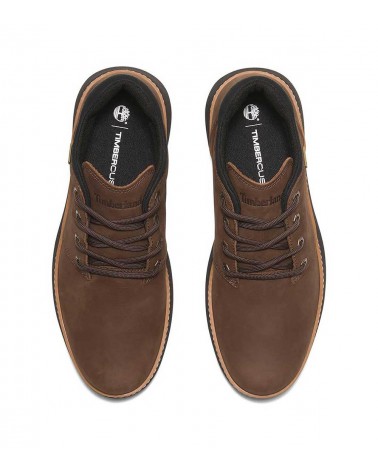 Vista superior de las botas Timberland Hudson Road Mid Lace Up Chukka en marrón oscuro.