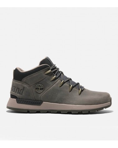 Vista frontal de las zapatillas Timberland Sprint Trekker en gris con cuero premium.