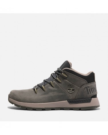 Vista lateral de las zapatillas Timberland Sprint Trekker en gris con cuero premium.